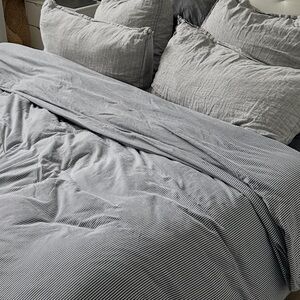 Crate and barrel grey pinstripe linen shams